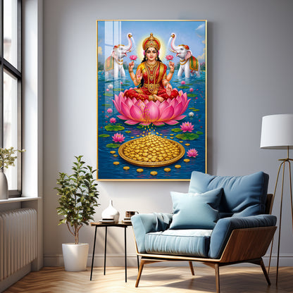 Goddess Lakshmi Devi Premium Acrylic Vertical Wall Art