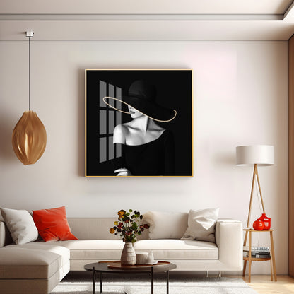 Glamorous Girl In Black Dress Premium Acrylic Square Wall Art