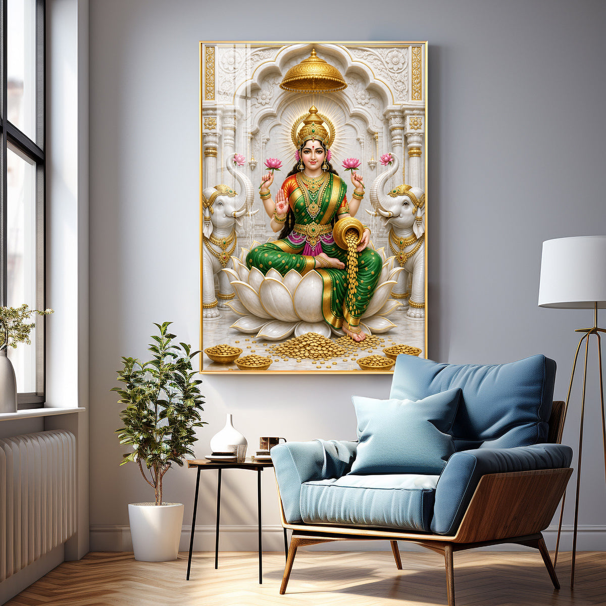 Gajalakshmi Premium Acrylic Vertical Wall Art