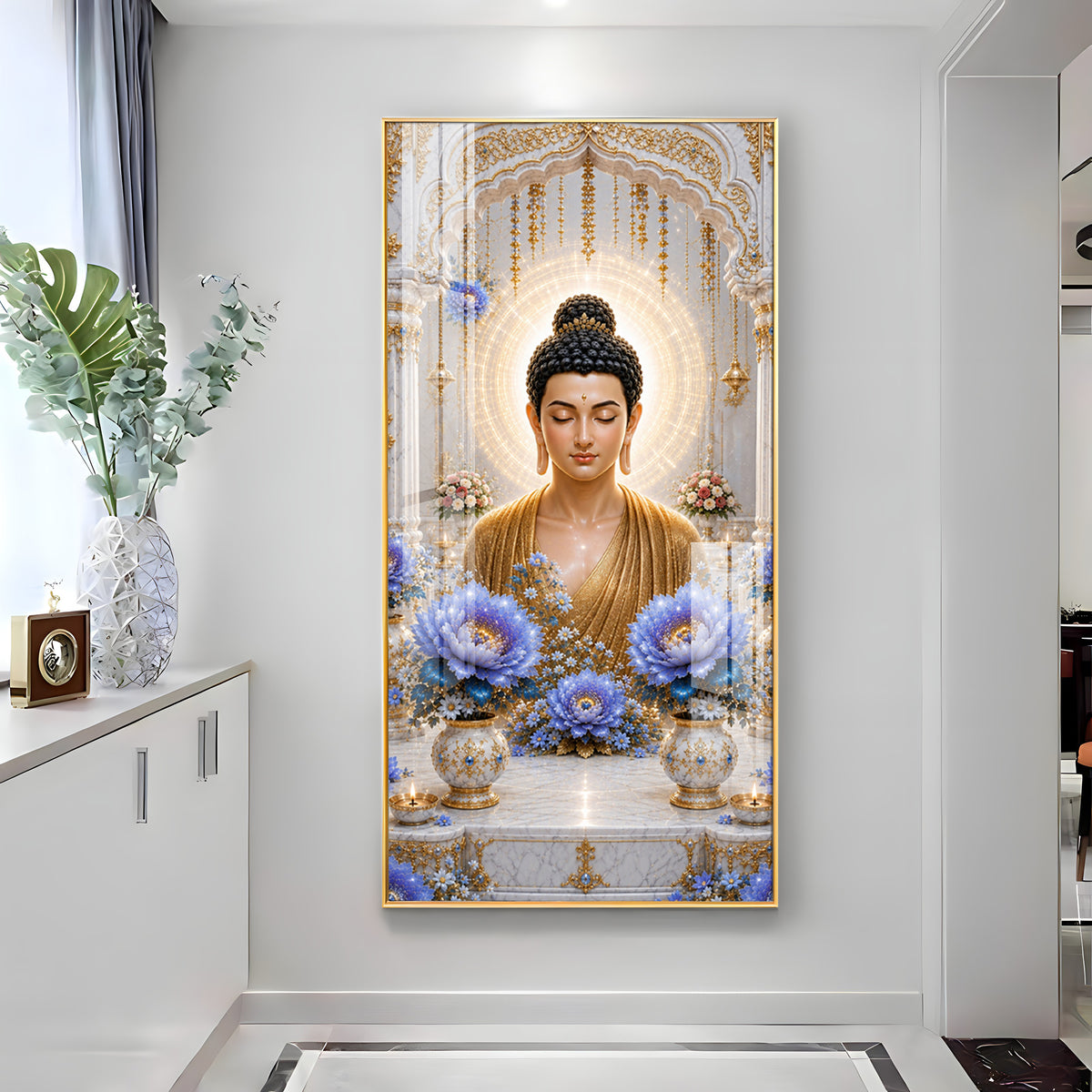Golden Buddha Meditating Premium Acrylic Vertical Wall Art