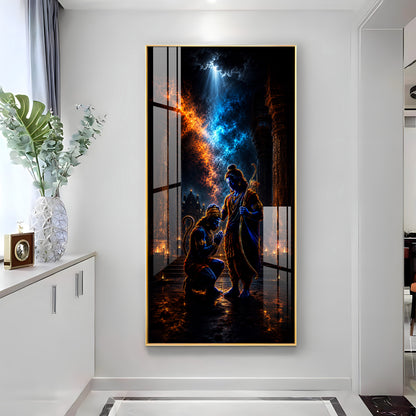 Sacred Lord Ram Blessing Hanumanji Premium Acrylic Vertical Wall Art