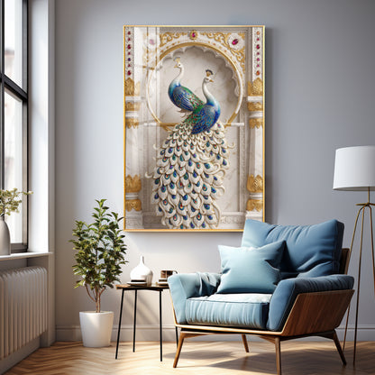 Beautiful Two Peacock Premium Acrylic Vertical Wall Art