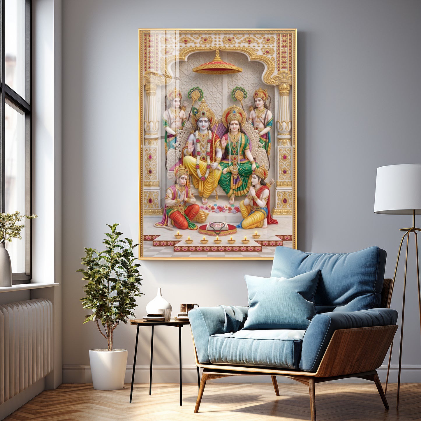 Lord Ram seated with Goddess Sita Premium Acrylic Vertical Wall Art
