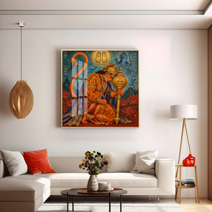 Hanuman Devotion Premium Acrylic Square Wall Art