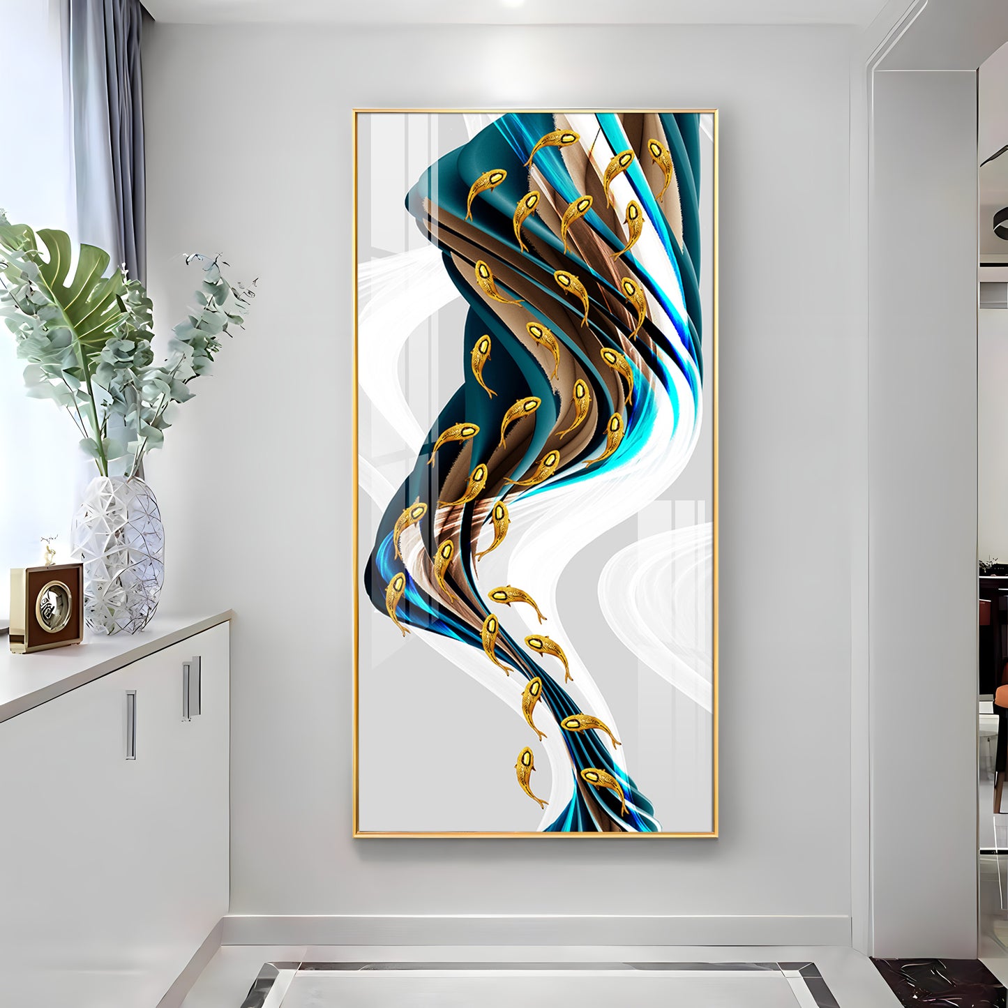 Rich Golden Carp School of Fish Premium Acrylic Vertical Wall Art
