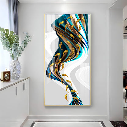 Rich Golden Carp School of Fish Premium Acrylic Vertical Wall Art