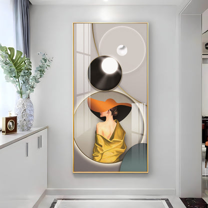 Modern Girl With Orange Hat Premium Acrylic Vertical Wall Art