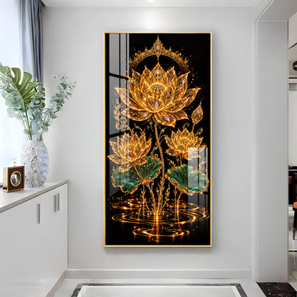 Sacred Golden Lotus Bloom Premium Acrylic Vertical Wall Art