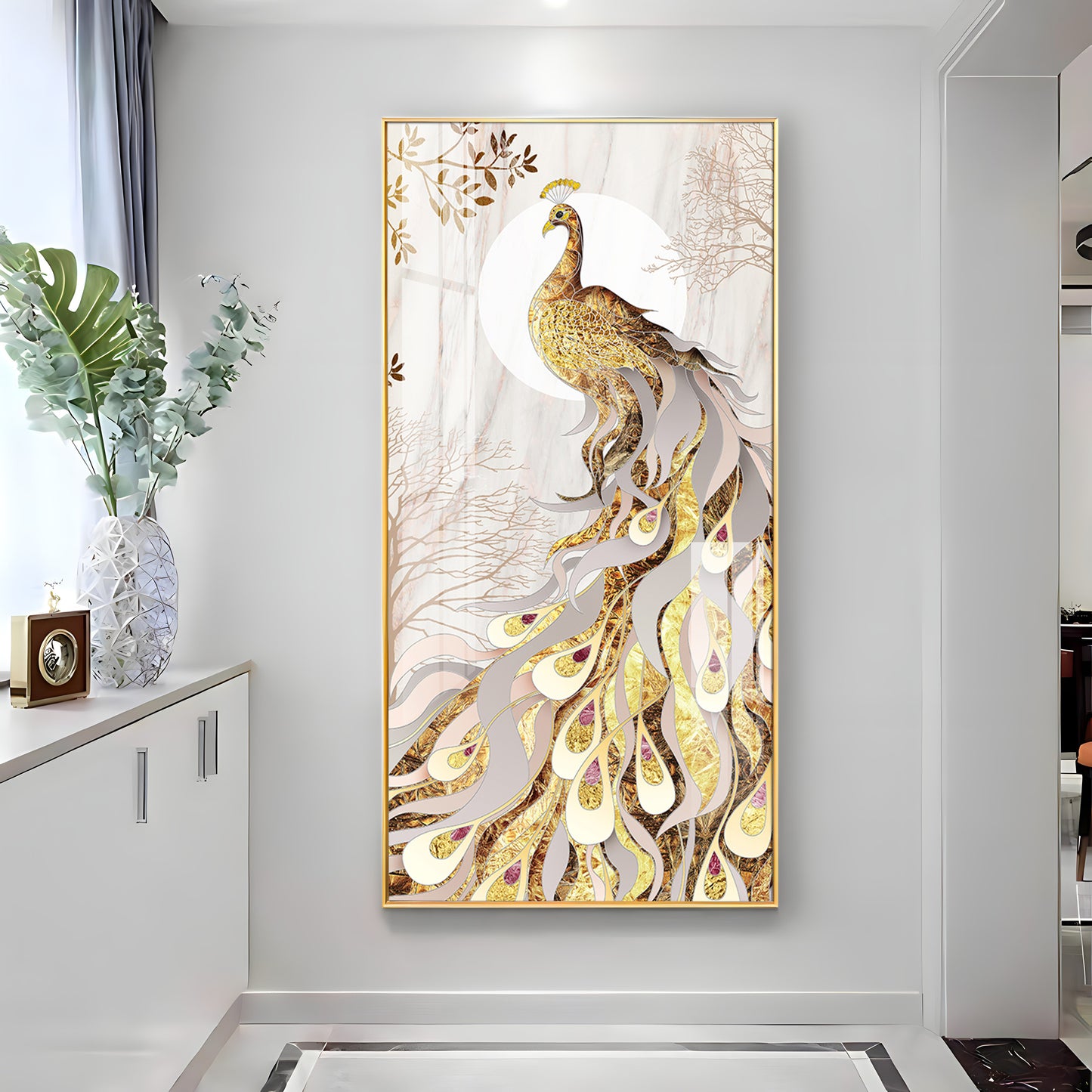 Golden Gradient Peacock Premium Acrylic Vertical Wall Art