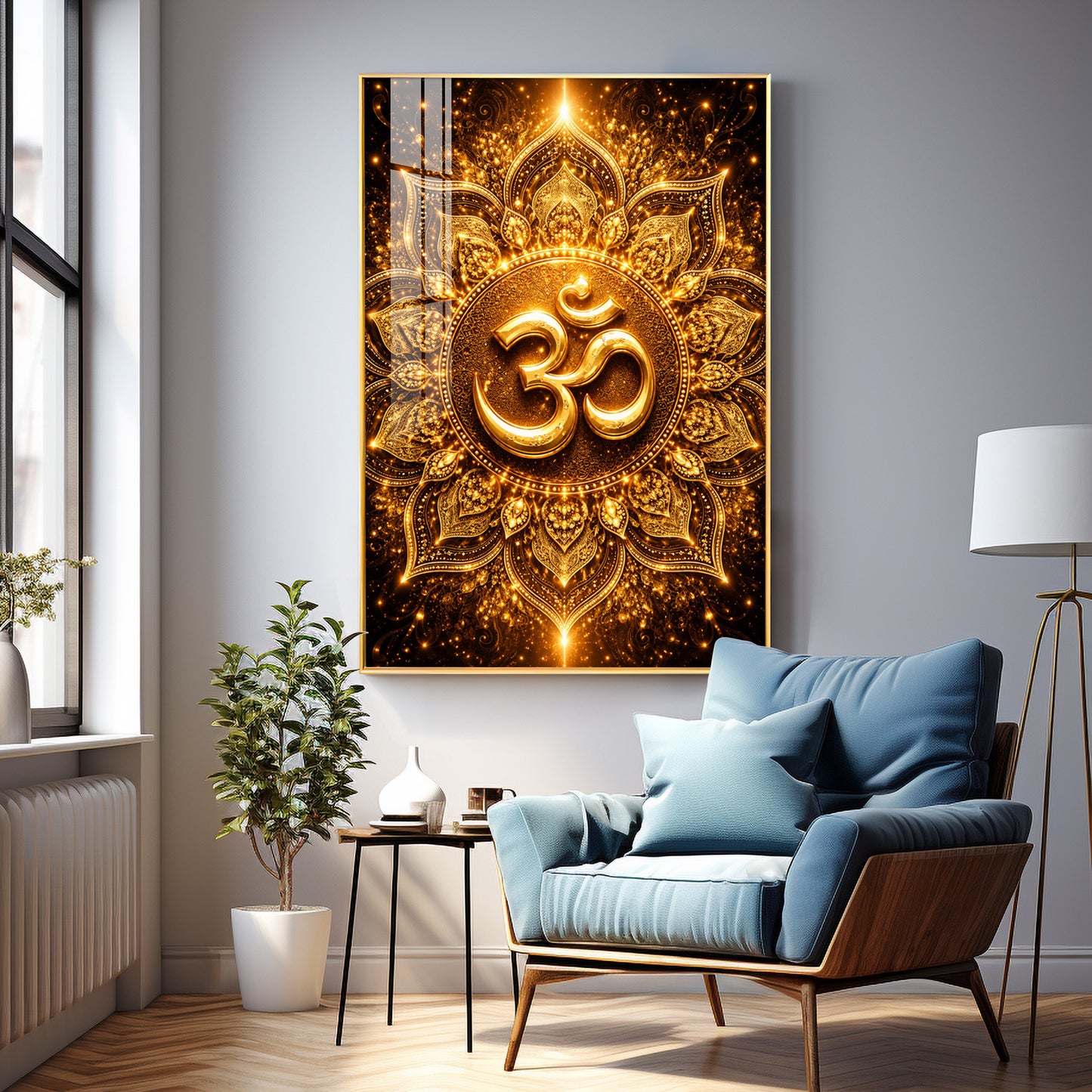 Radiant Golden Om Premium Acrylic Vertical Wall Art