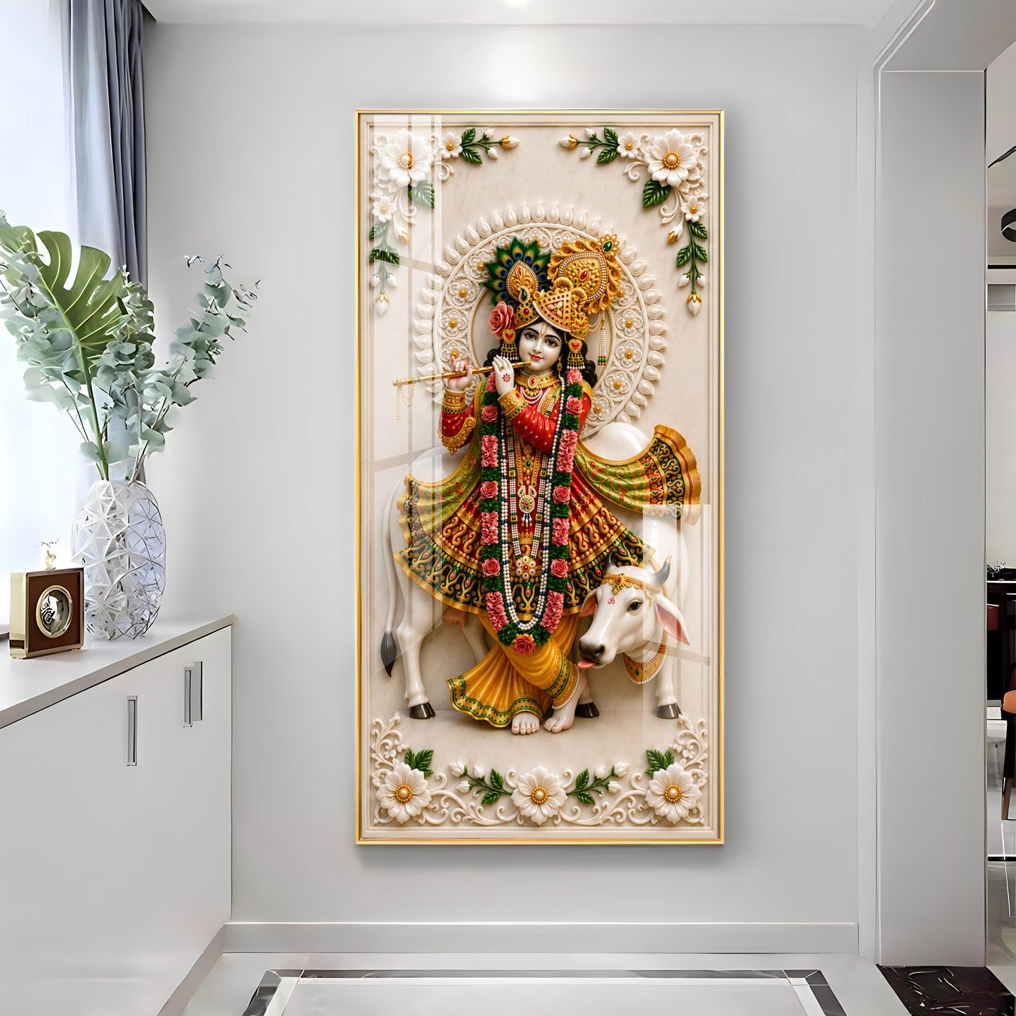 Lord Krishna Playing The Flute Premium Acrylic Vertical Wall Art