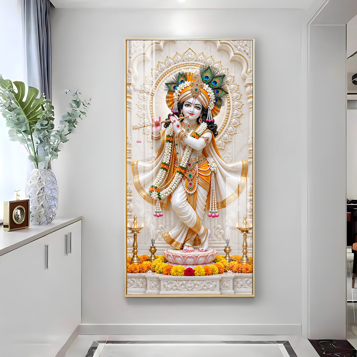 Krishna In White Dhoti Premium Acrylic Vertical Wall Art