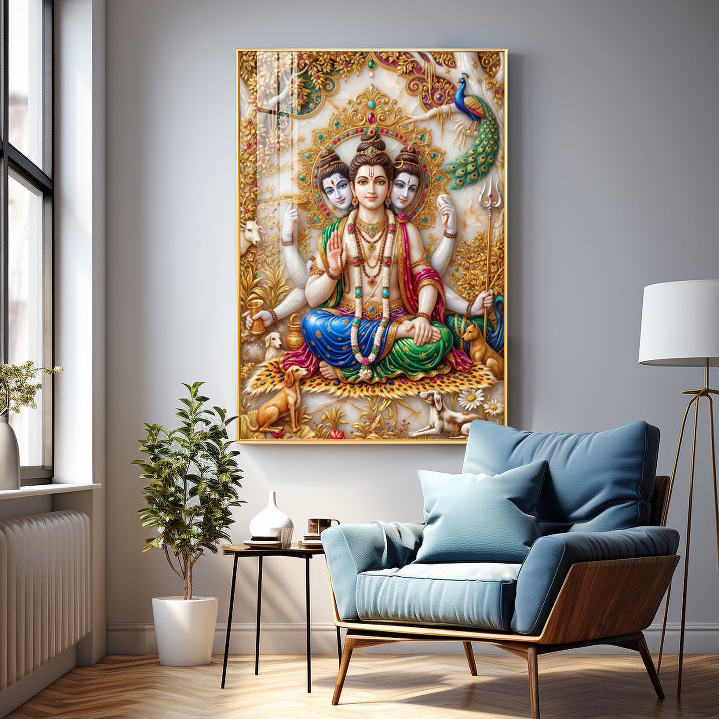 Hindu Lord Dattatreya Swamy Premium Acrylic Vertical Wall Art