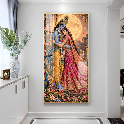 Shri Krishna and Radha in Night Glow Premium Acrylic Vertical Wall Art
