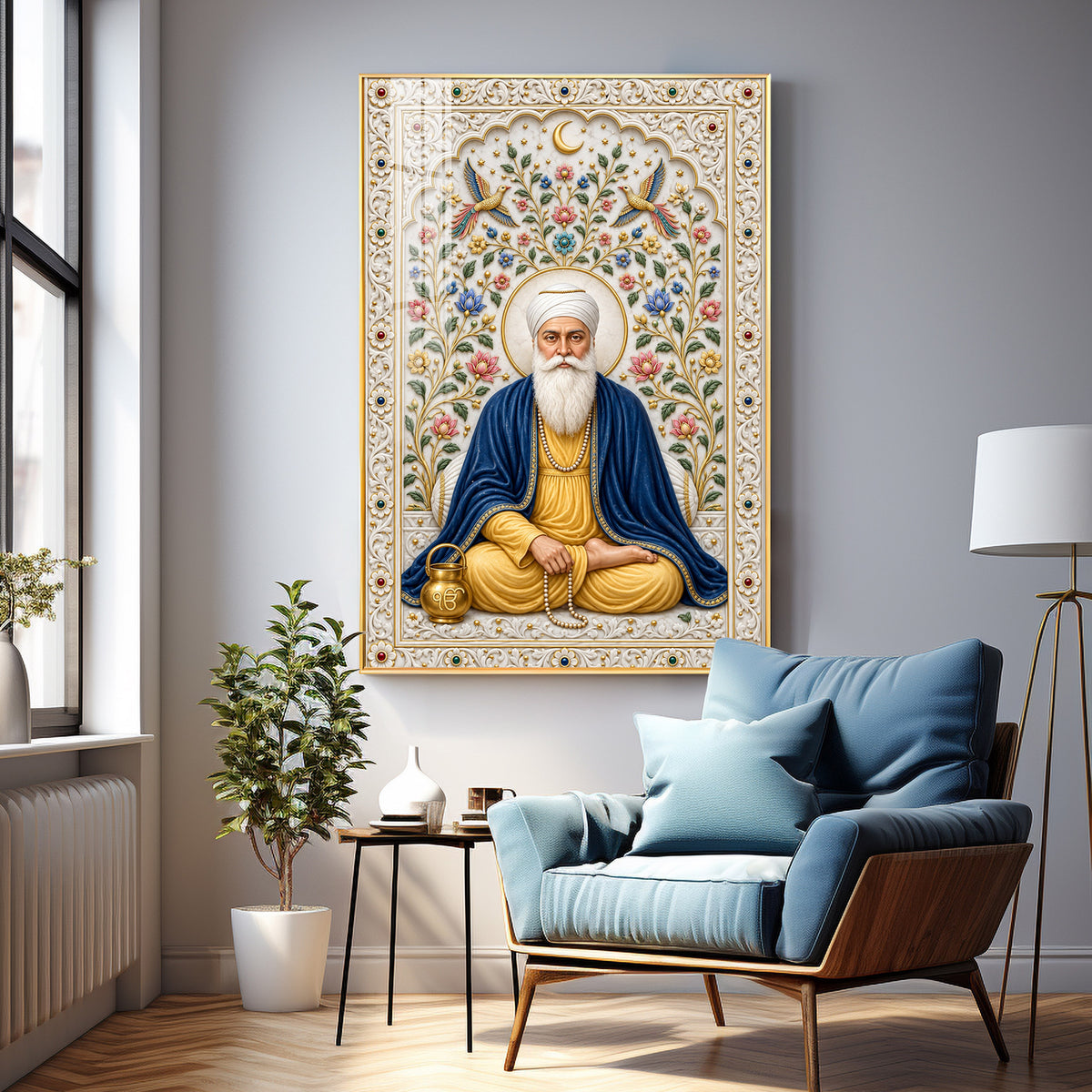 Guru Nanak Devji Blue Shawl Premium Acrylic Vertical Wall Art