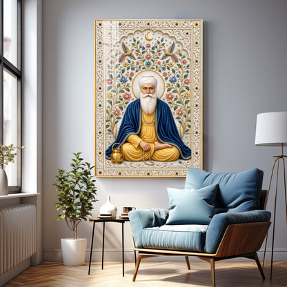 Guru Nanak Devji Blue Shawl Premium Acrylic Vertical Wall Art