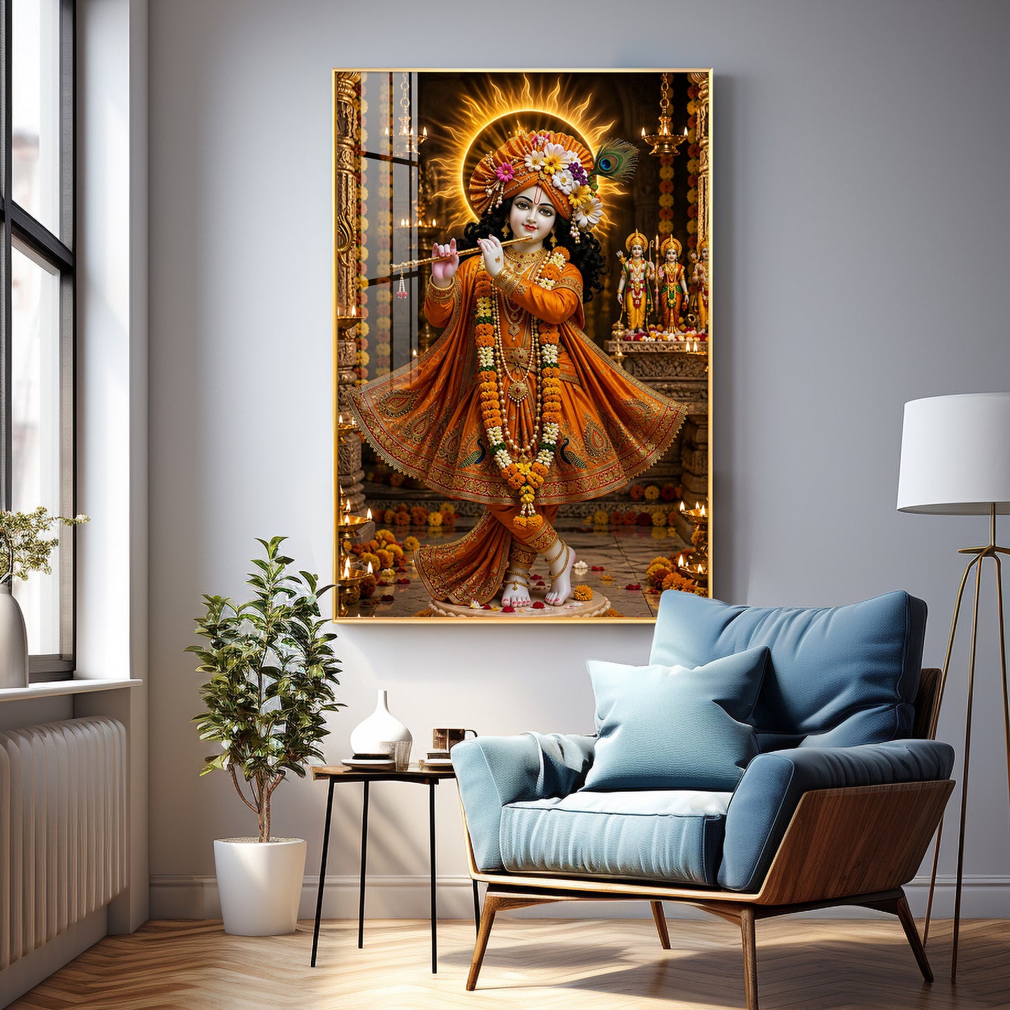 Lord Krishna Playing The Flute Premium Acrylic Vertical Wall Art