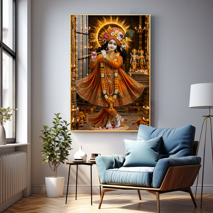 Lord Krishna Playing The Flute Premium Acrylic Vertical Wall Art