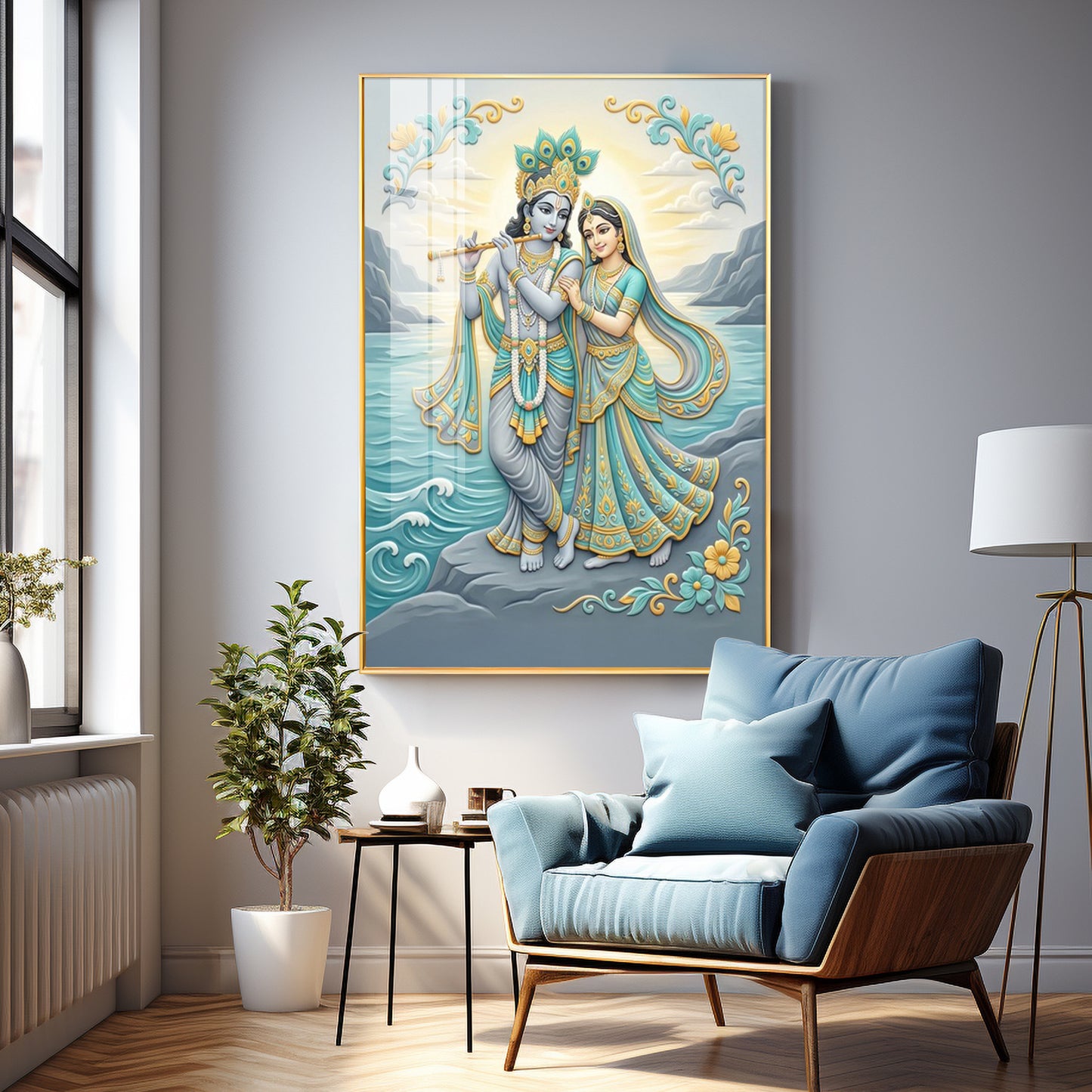 Radha Krishna Swaroop Premium Acrylic Vertical Wall Art