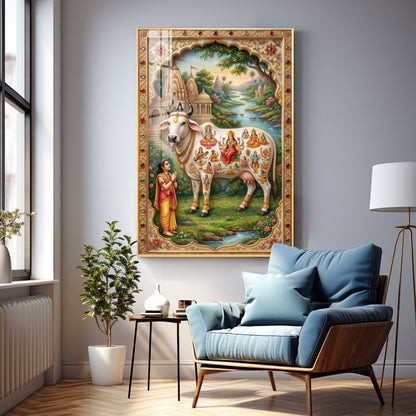 Kamdhenu Gau Mata Premium Acrylic Vertical Wall Art