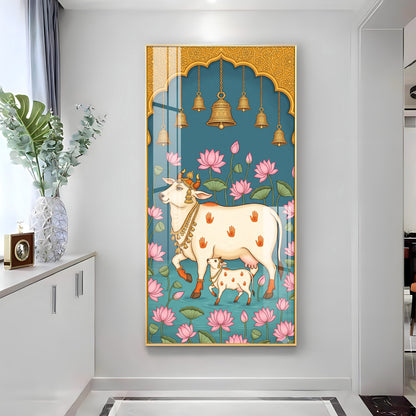 Pichwai Cow & Calf Premium Acrylic Vertical Wall Art