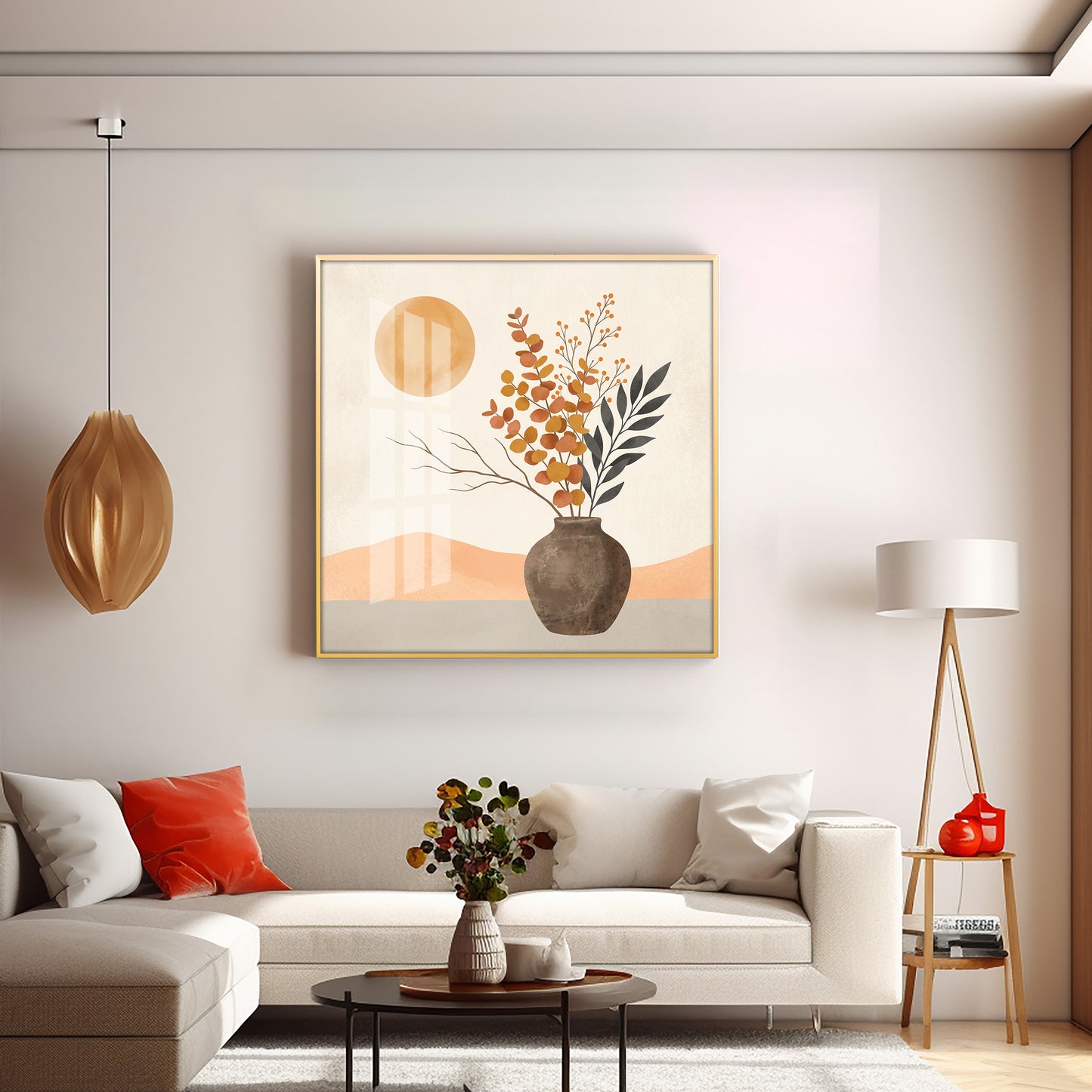 Vase Holding Leaves & Branches Premium Acrylic Square Wall Art