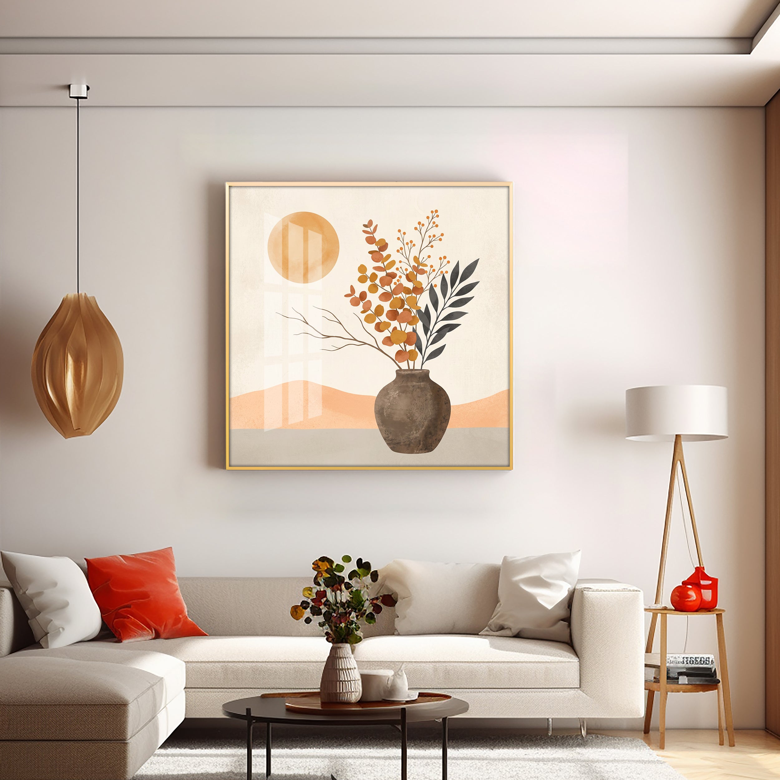 Vase Holding Leaves & Branches Premium Acrylic Square Wall Art
