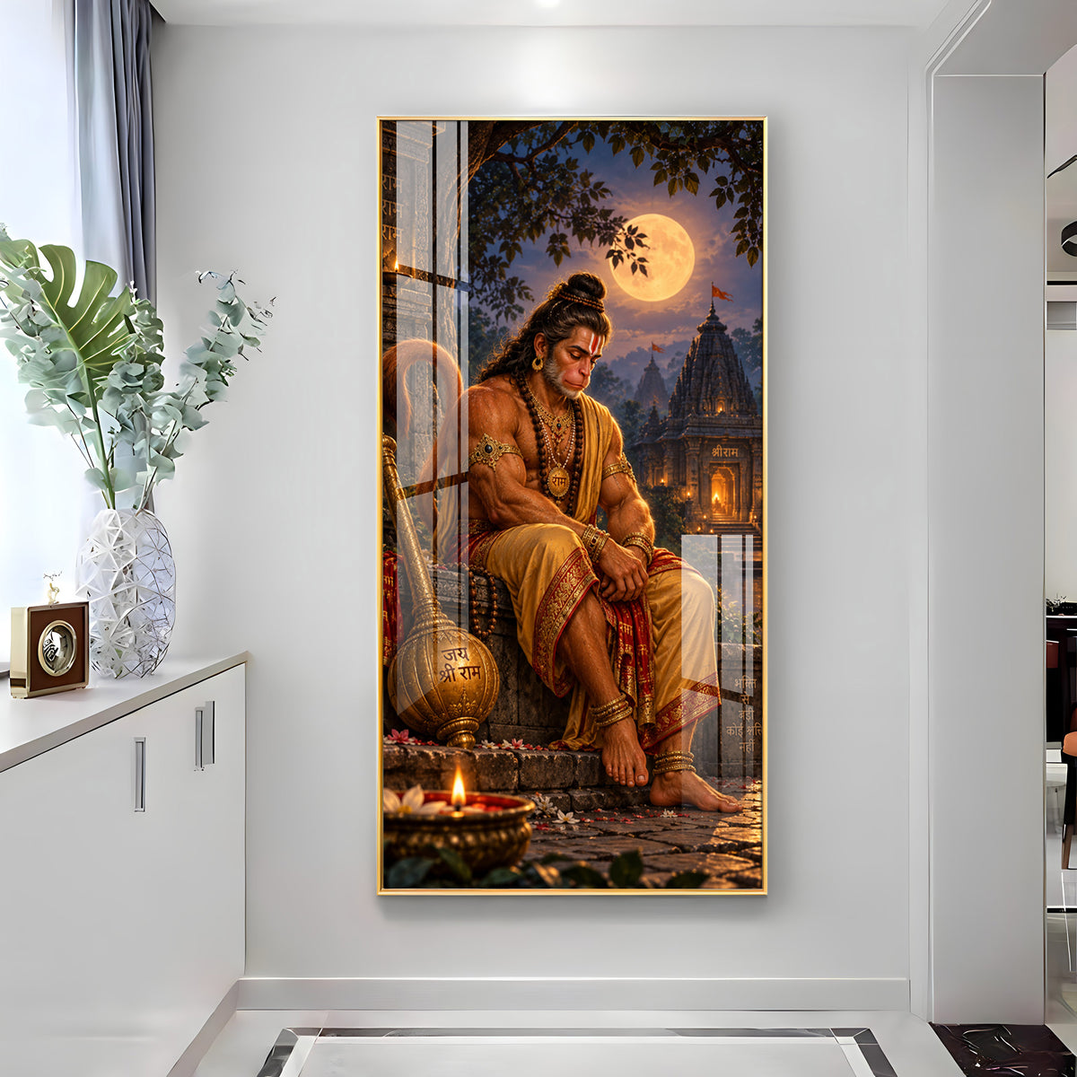 Hanuman Resting on Wall Premium Acrylic Vertical Wall Art