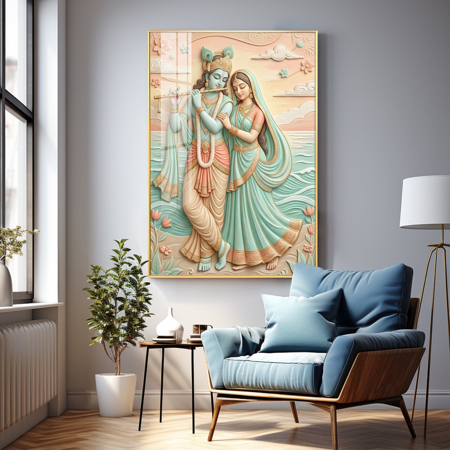 Hindu God Radha Krishna Premium Acrylic Vertical Wall Art