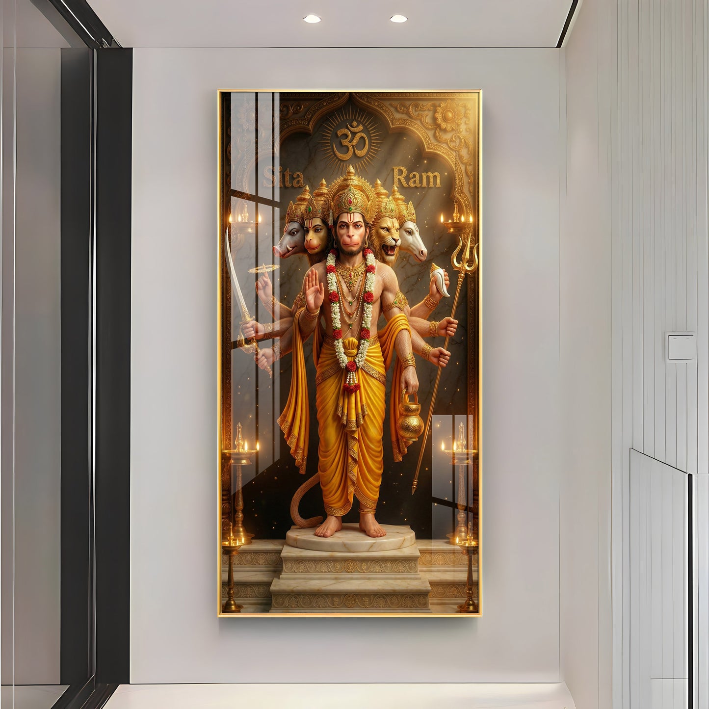 Divine Embrace of Hanuman Premium Acrylic Vertical Wall Art