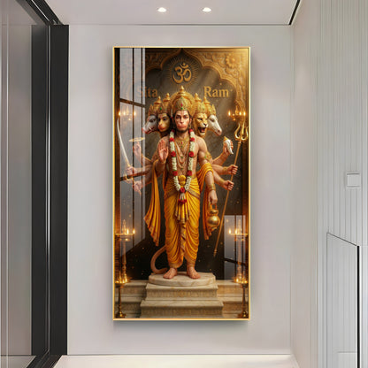 Divine Embrace of Hanuman Premium Acrylic Vertical Wall Art