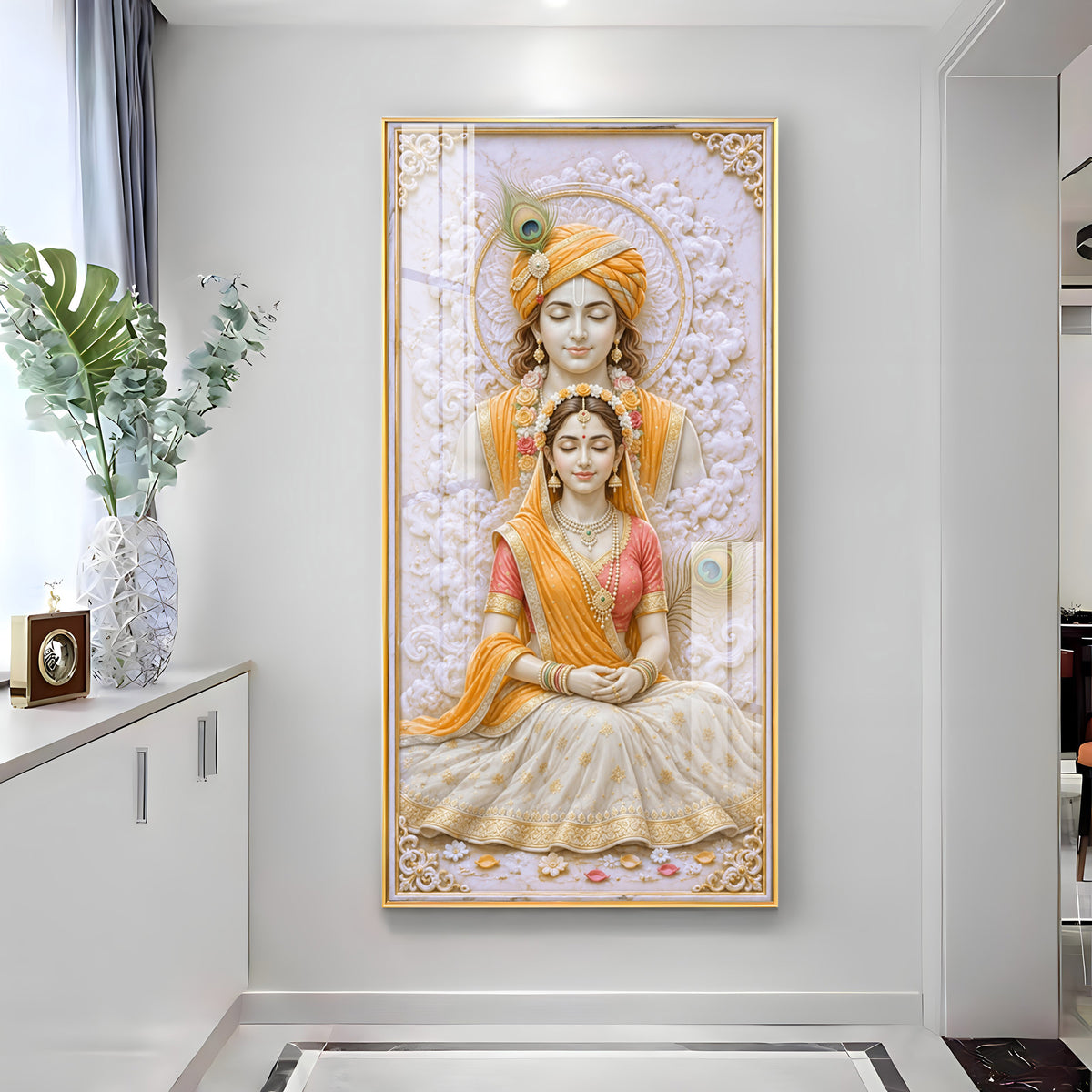 Meditation Radha Krishna Premium Acrylic Vertical Wall Art