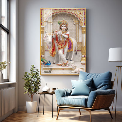 Majestic Harmony Of Krishna Ji Premium Acrylic Vertical Wall Art