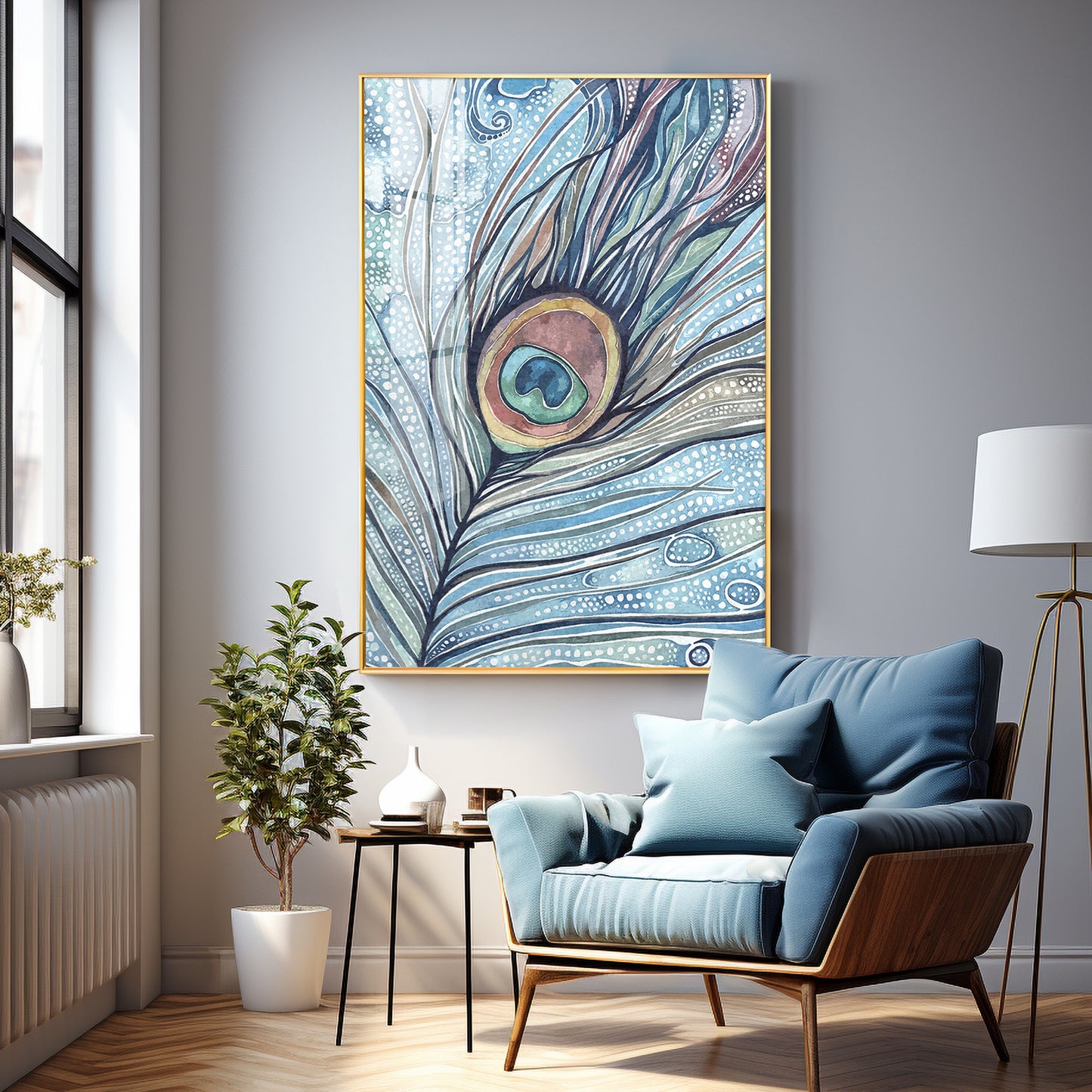 Abstract Peacock Feather Premium Acrylic Vertical Wall Art