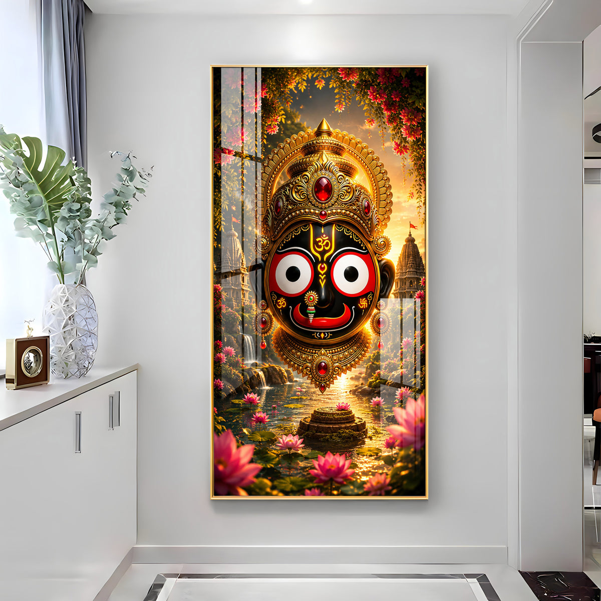 Lord Jagannath Puri Golden Crown Premium Acrylic Vertical Wall Art