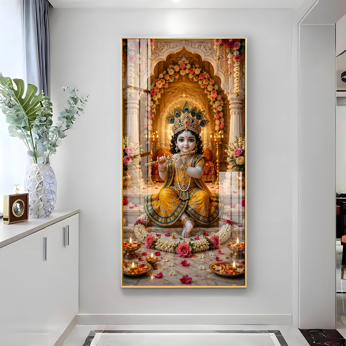 Divine Little Bal Krishna Premium Acrylic Vertical Wall Art