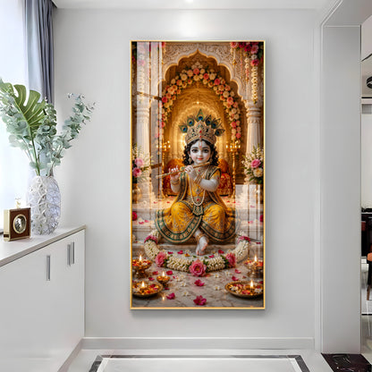 Divine Little Bal Krishna Premium Acrylic Vertical Wall Art