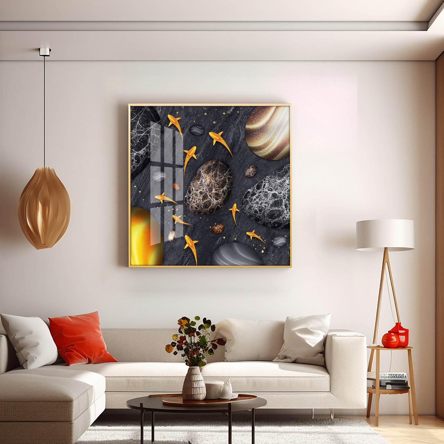 Fish With Black Background Premium Acrylic Square Wall Art