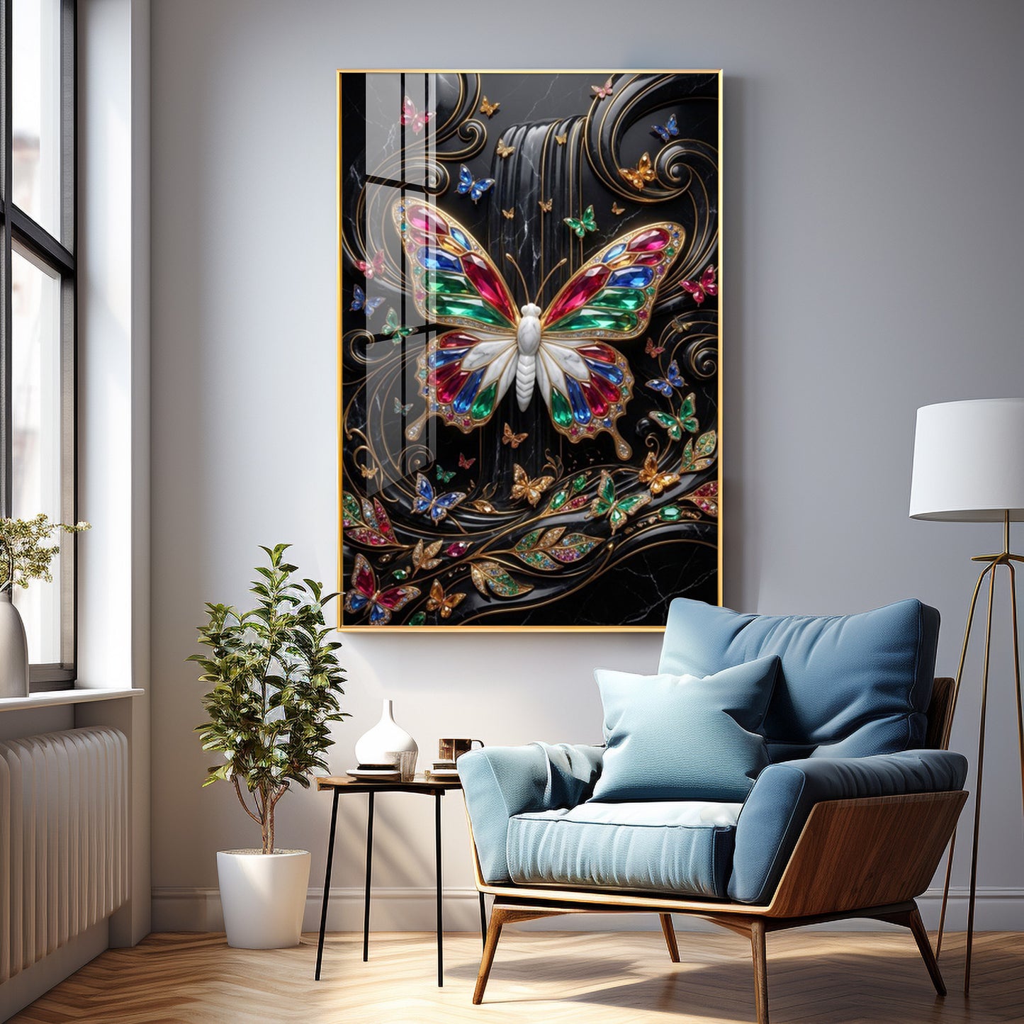 Colourful Butterflies Premium Acrylic Vertical Wall Art