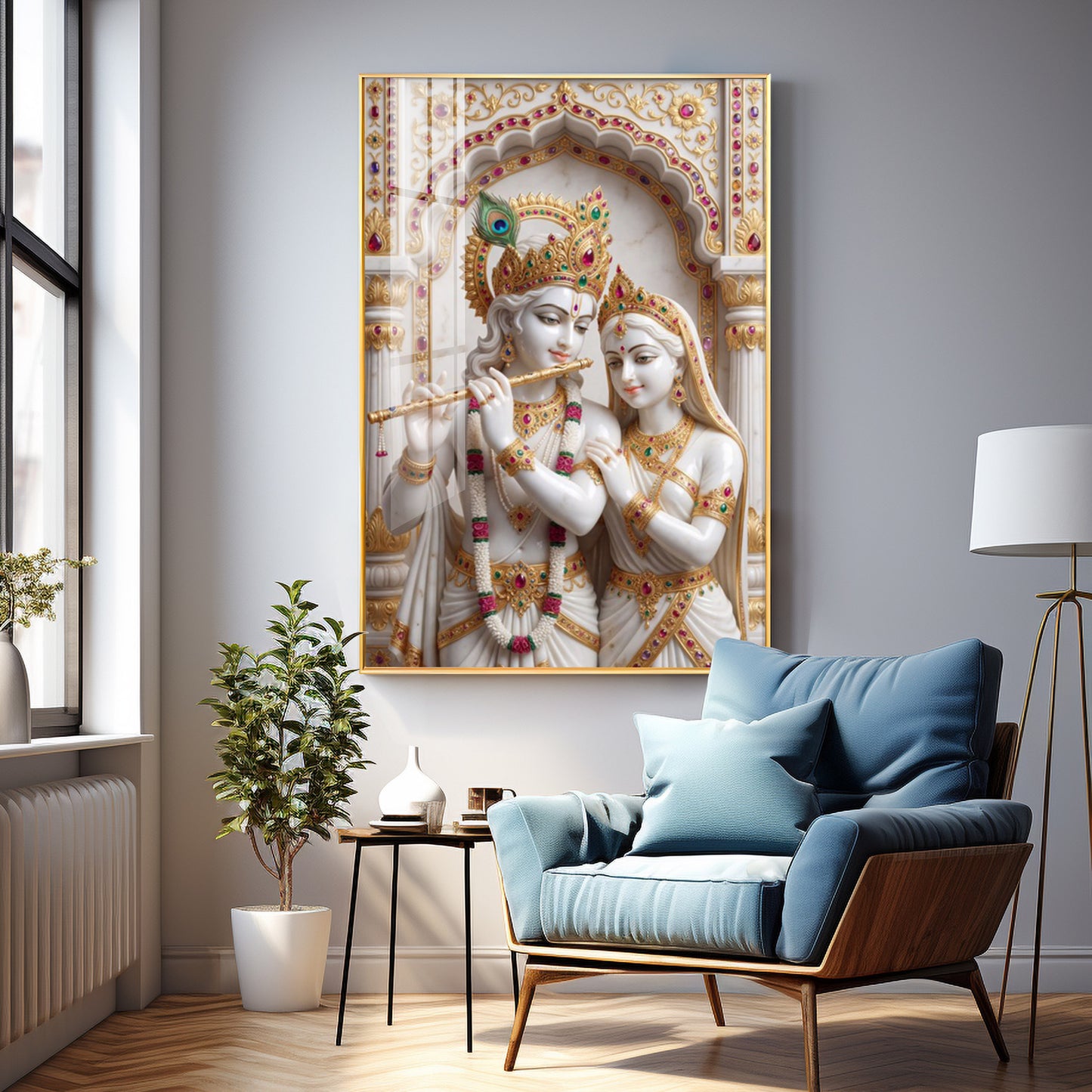Radiant Radha krishna Idol Premium Acrylic Vertical Wall Art