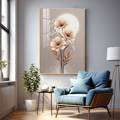 Soft Floral Bouquet & Moon Premium Acrylic Vertical Wall Art
