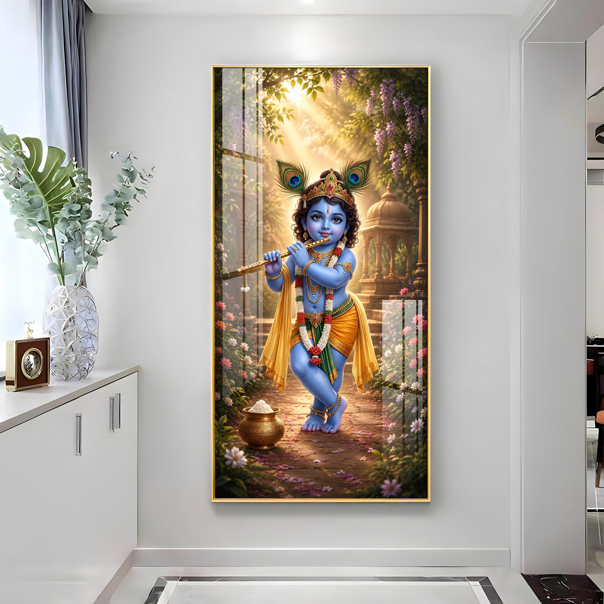 Bal Krishna Vrindavan Premium Acrylic Vertical Wall Art