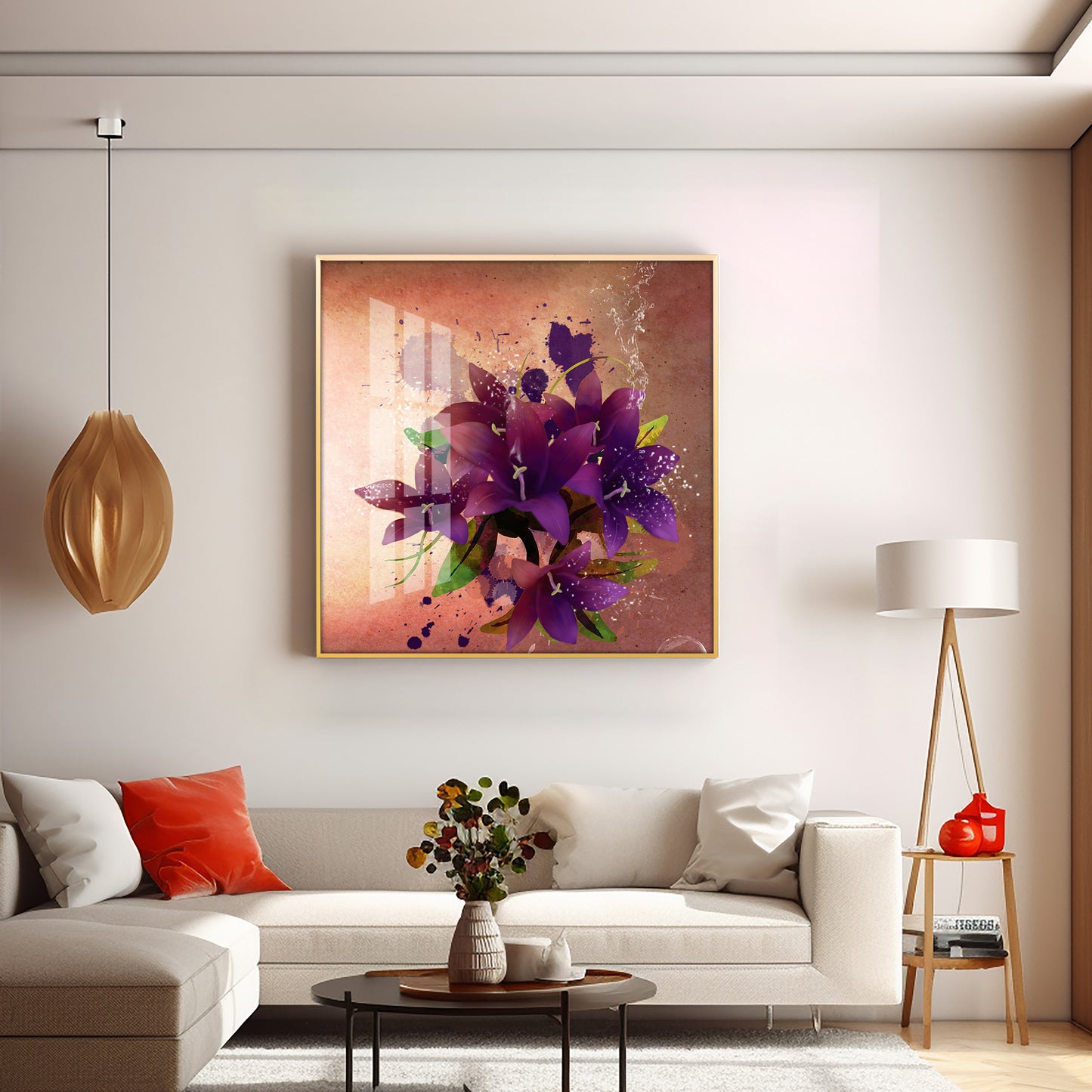 Purple Flowers Premium Acrylic Square Wall Art