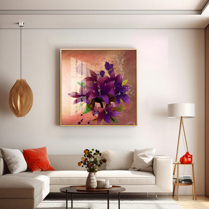 Purple Flowers Premium Acrylic Square Wall Art