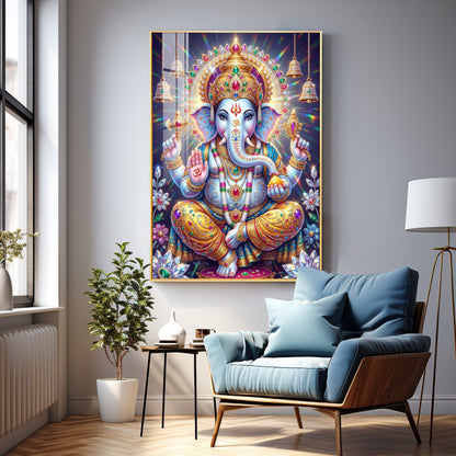 Celestial Serenity Of Lord Ganesha Premium Acrylic Vertical Wall Art