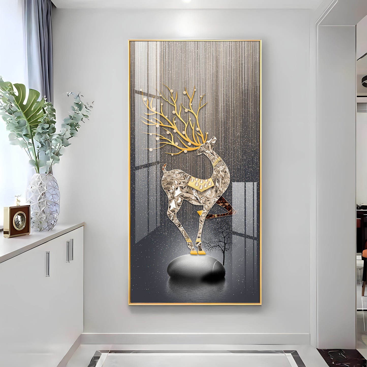 Couple Golden Deer Premium Acrylic Vertical Wall Art