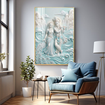 Devotional Lord Radha Krishna Premium Acrylic Vertical Wall Art