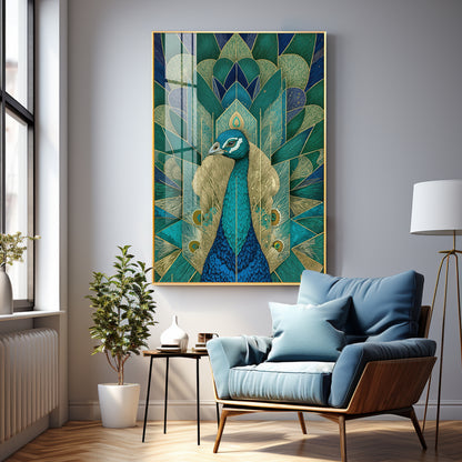 Elegant Teal Peacock Premium Acrylic Vertical Wall Art