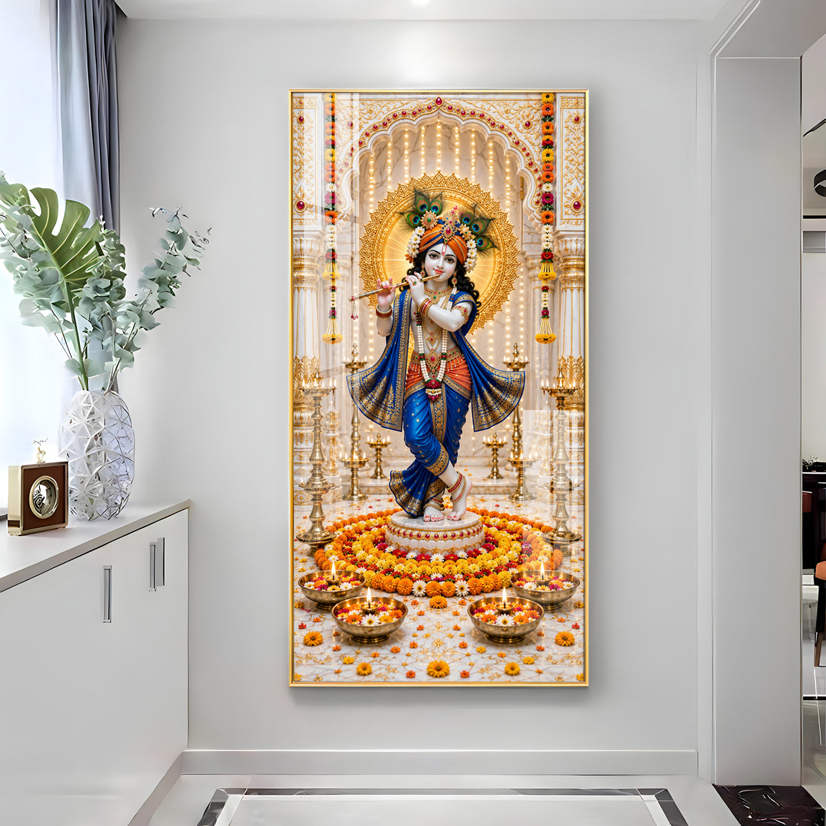Krishna In Blue Poshak Premium Acrylic Vertical Wall Art