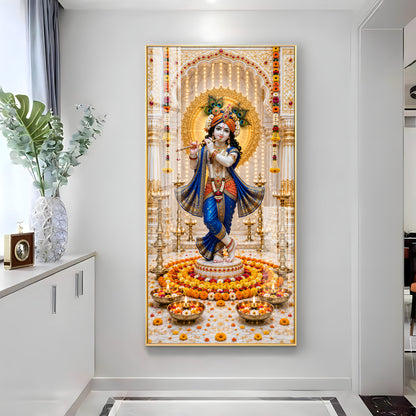 Krishna In Blue Poshak Premium Acrylic Vertical Wall Art